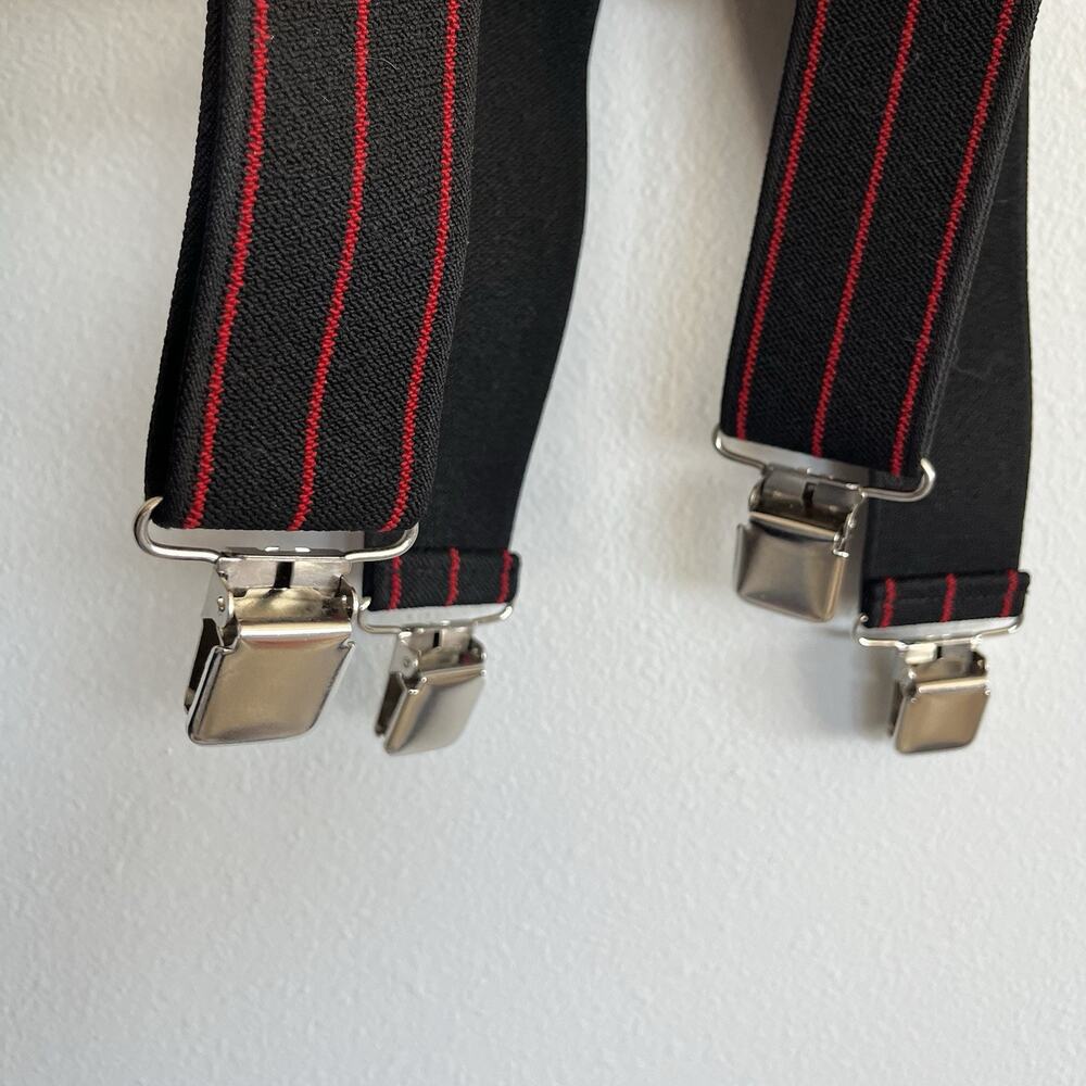 Black Red Pinstripe Suspenders Welch Work Gear Adjustable Heavy Duty ClipOn USA - Picture 3 of 5